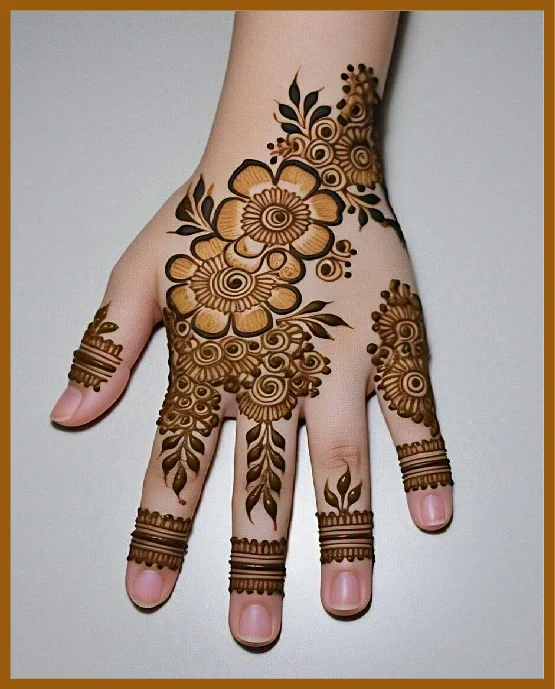 Bold Line Flowers Pattern In Modern Back Hand Mehndi Design